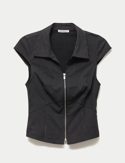 Chemise cintr&eacute;e manches courtes noir femme