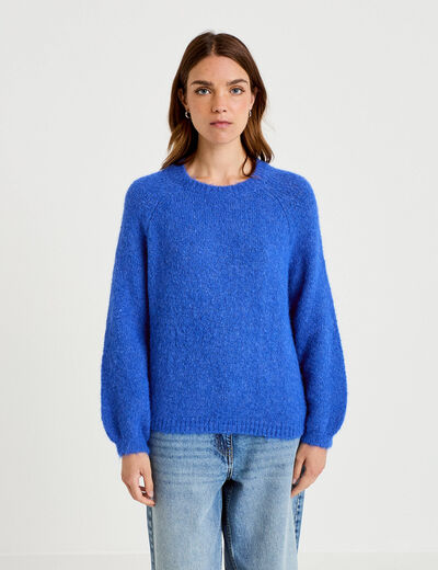 Pull ample col rond manches longues bleu electrique femme