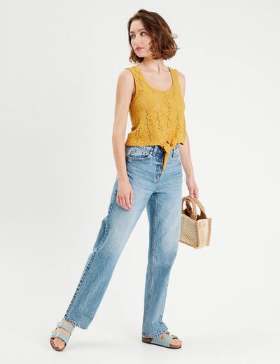 Débardeur broderie anglaise jaune moutarde femme