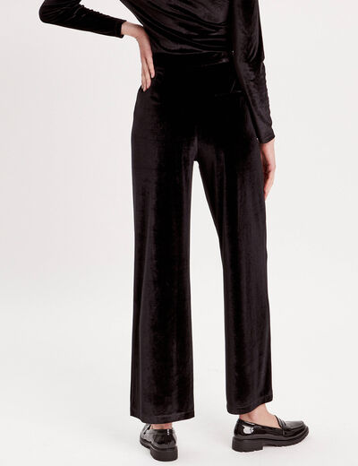 Pantalon city large velours noir femme