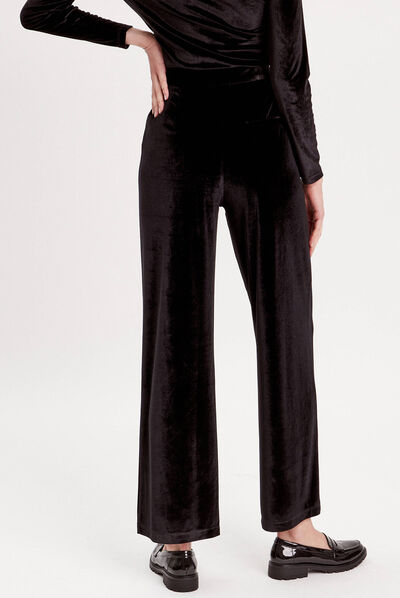 Pantalon city large velours noir femme