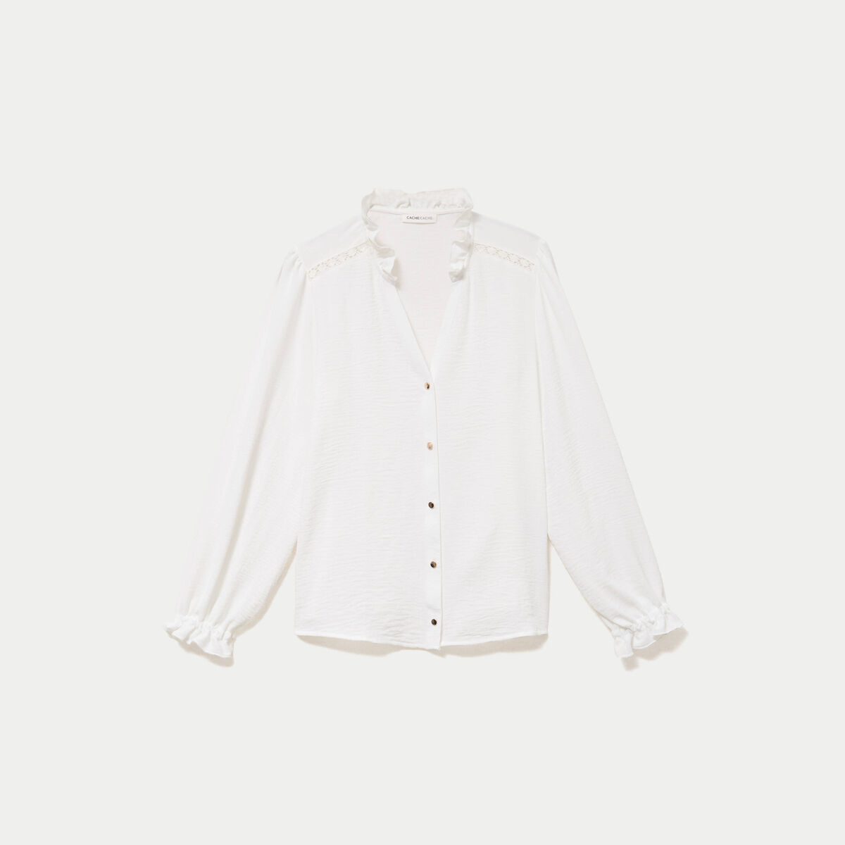 Blouse droite col v manches longues ecru femme