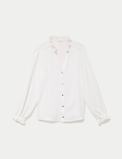 Blouse droite col v manches longues ecru femme