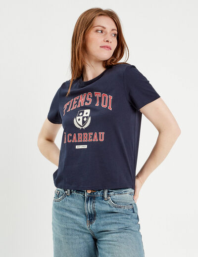 T-shirt manches courtes bleu marine femme