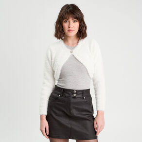 Gilet boléro manches longues ecru femme