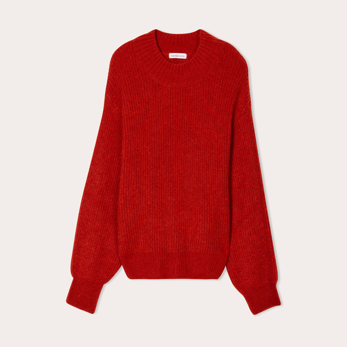 Pull col montant marron cognac femme