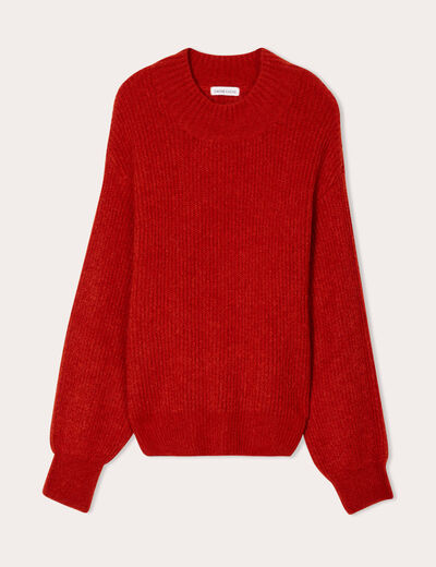 Pull col montant marron cognac femme