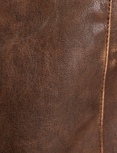 Veste simili cuir zippée marron foncé femme