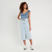 Blouse col volants bleu fonc&eacute; femme