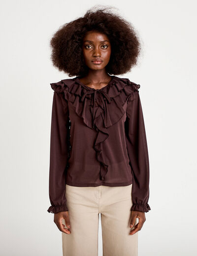 Blouse ample col v manches longues bordeaux femme