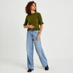 Pull col rond manches courtes vert fonc&eacute; femme