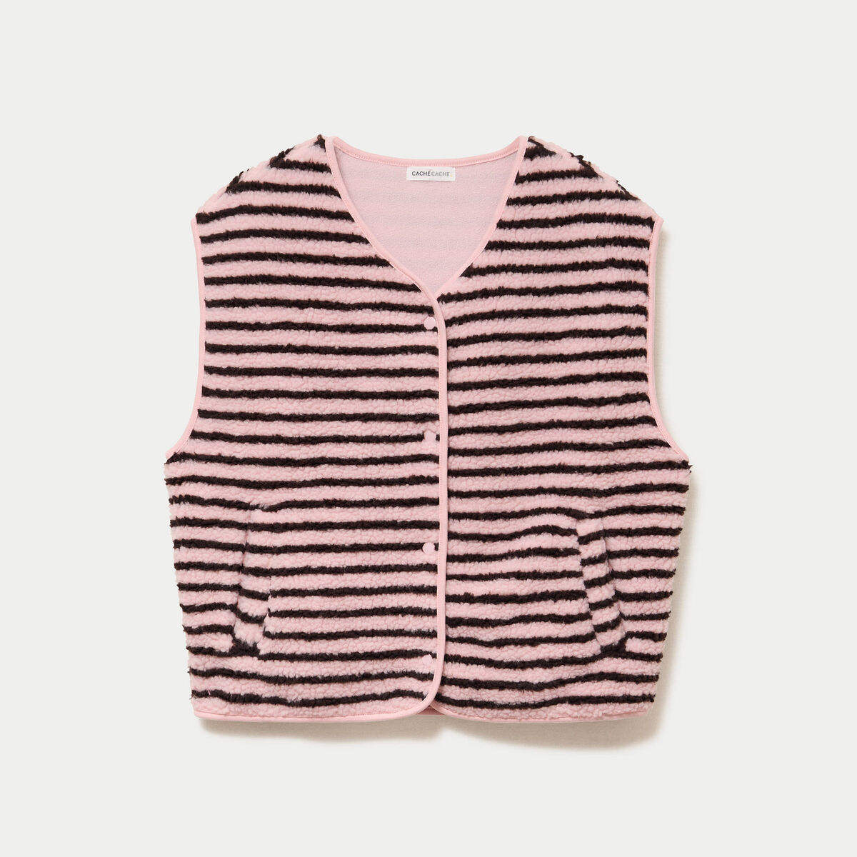 Gilet sans manches effet bouclette rose clair femme