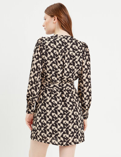 Robe droite ceinturée beige femme