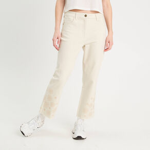 Pantalon large brodé 7/8ème ecru femme