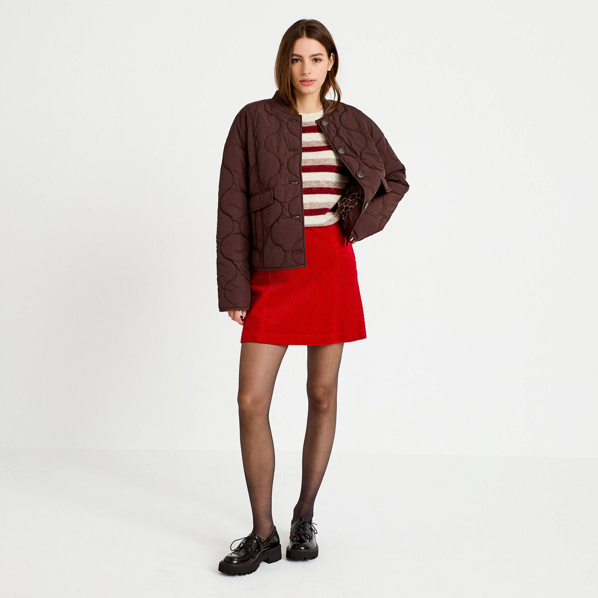 Jupe trap&egrave;ze en velours rouge femme