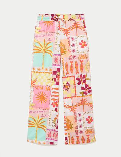 Pantalon large taille standard blanc femme
