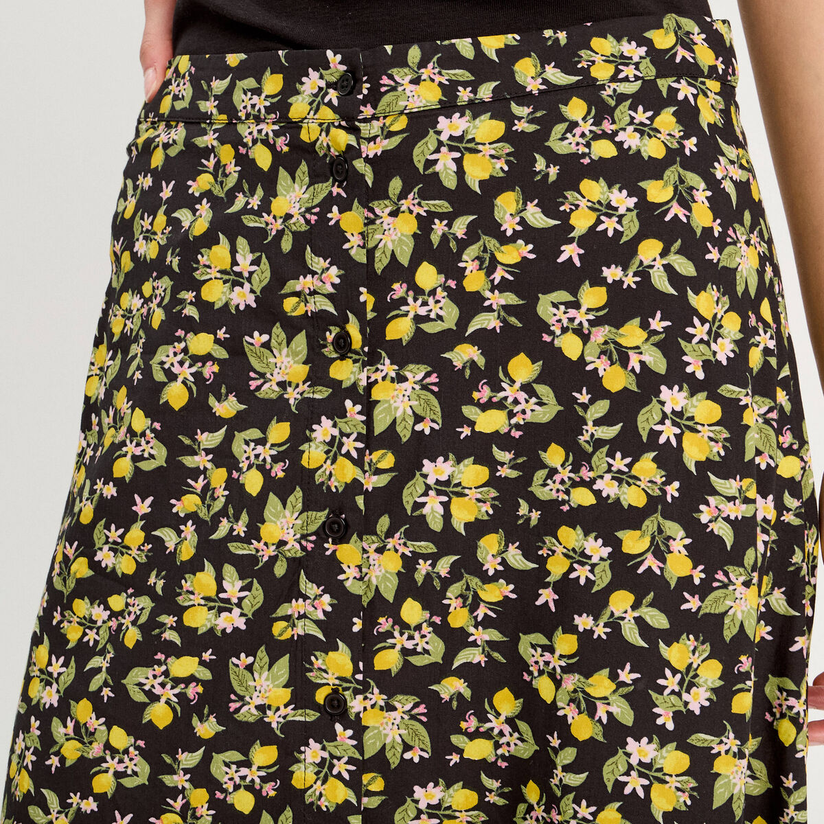 Jupe midi droite boutonnée noir femme