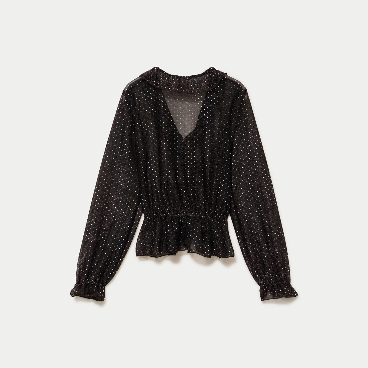 Blouse d&eacute;collet&eacute; manches longues marron fonc&eacute; femme