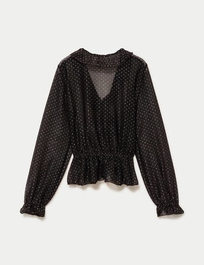 Blouse d&eacute;collet&eacute; manches longues marron fonc&eacute; femme