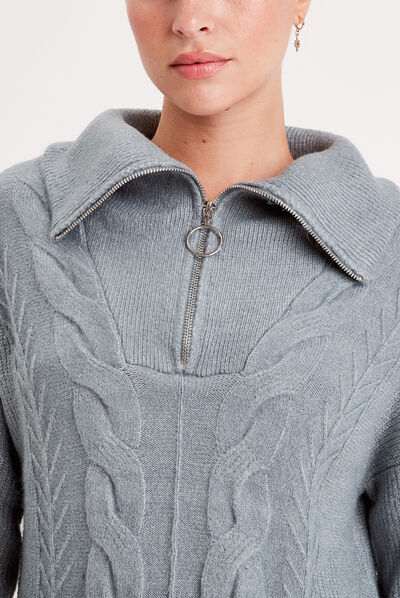 Robe pull col camionneur bleu gris femme