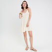 Robe courte évasée col v à bretelles ecru femme
