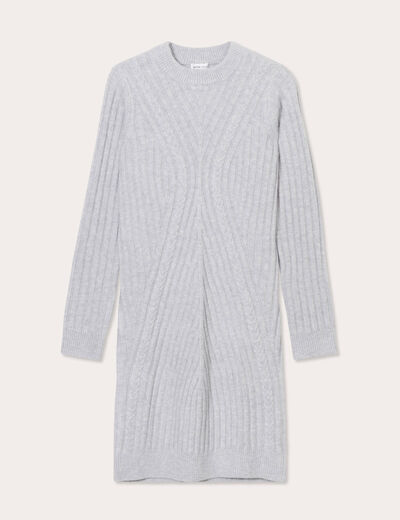 Robe pull &agrave; torsades gris clair femme