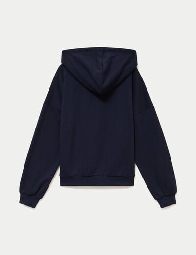 Sweat &agrave; capuche brod&eacute; manches longues bleu femme