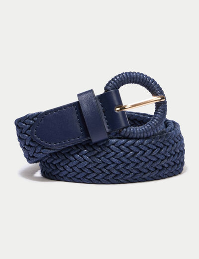 Ceinture tress&eacute;e bleu marine femme