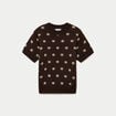 Pull cintr&eacute; col rond manches courtes marron fonc&eacute; femme