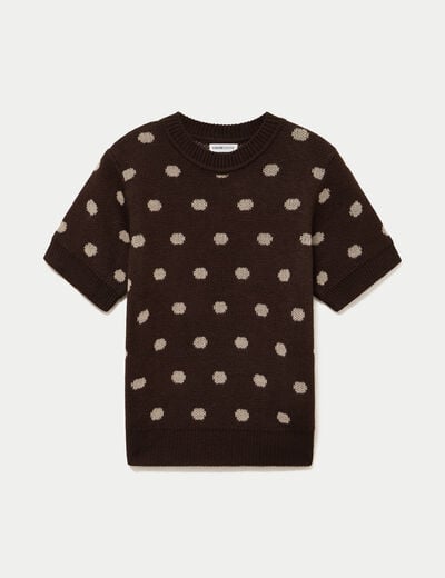 Pull cintr&eacute; col rond manches courtes marron fonc&eacute; femme