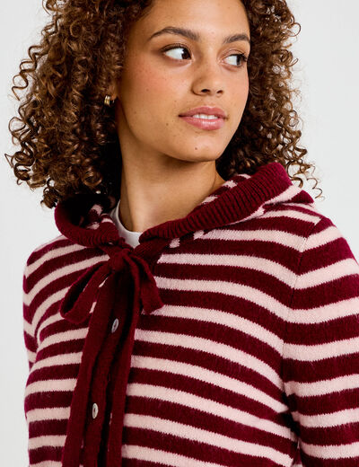 Gilet &agrave; capuche manches longues bordeaux femme