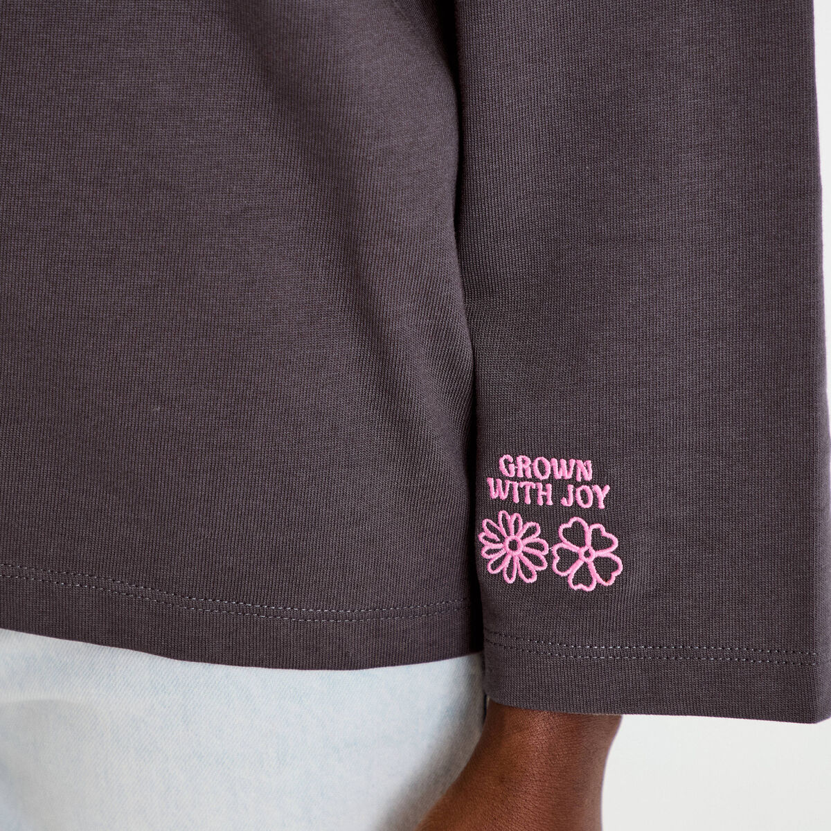Sweat oversize col rond manches longues gris fonc&eacute; femme