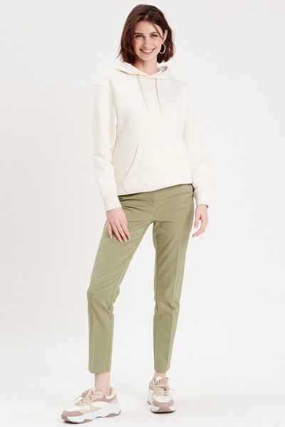 Pantalon cigarette ceinturé vert kaki femme