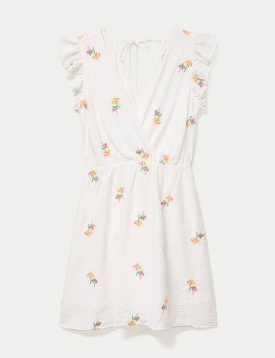 Robe courte &eacute;vas&eacute;e col coeur blanc femme