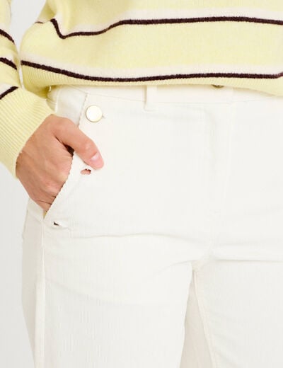 Pantalon bootcut taille haute velours ecru femme