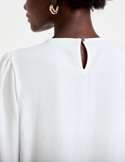 Blouse ajour&eacute;e col rond manches longues ecru femme