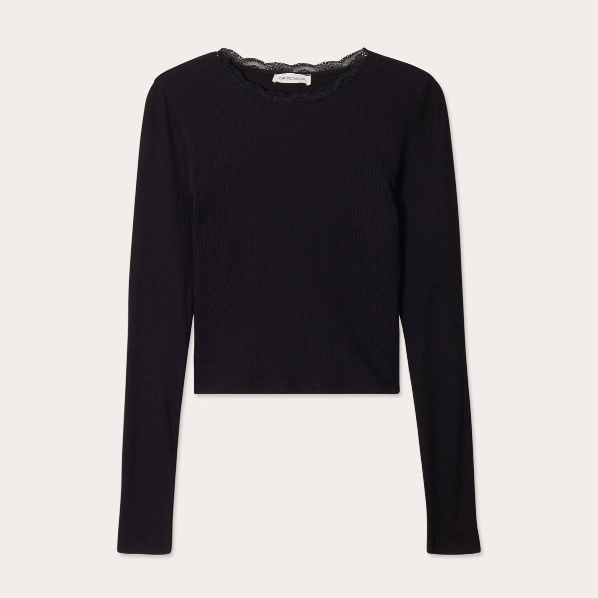 T-shirt cropped c&ocirc;tel&eacute; noir femme