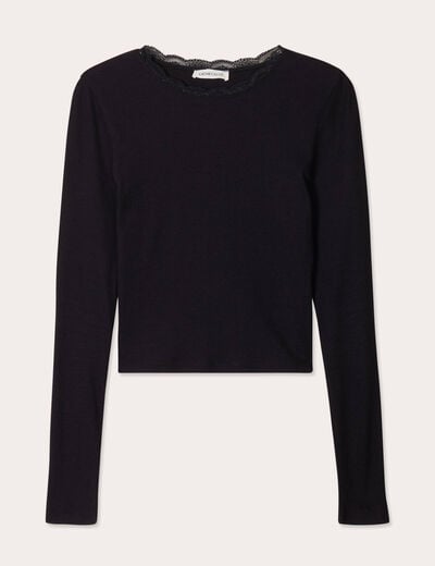T-shirt cropped côtelé noir femme