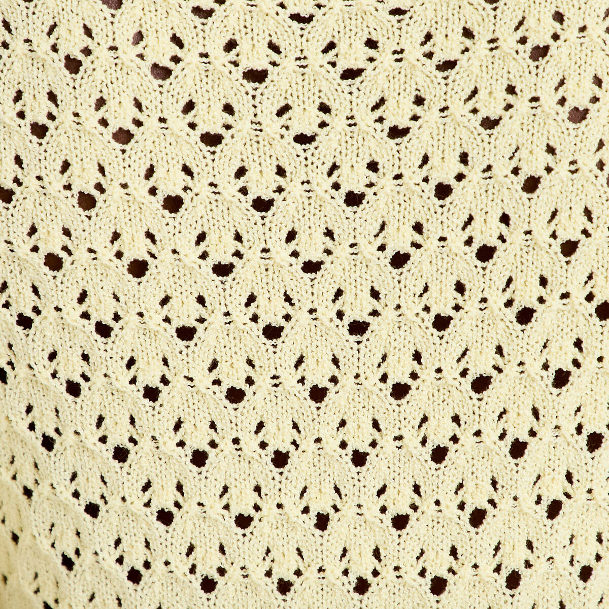 Gilet ajour&eacute; col v manches courtes jaune pastel femme