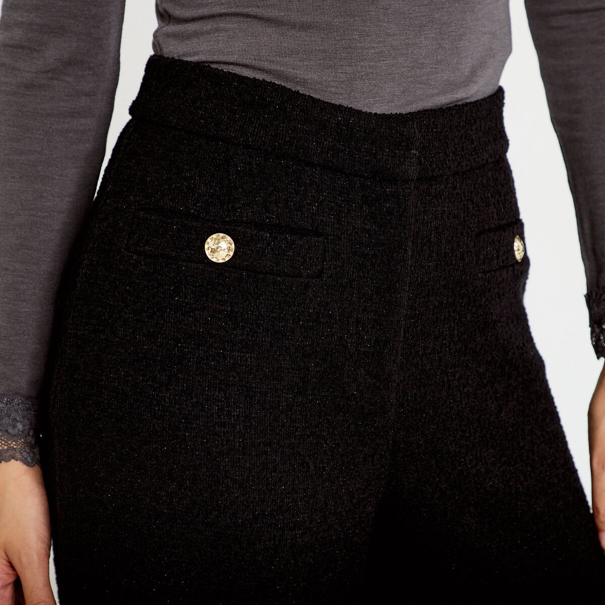 Pantalon bootcut en tweed noir femme