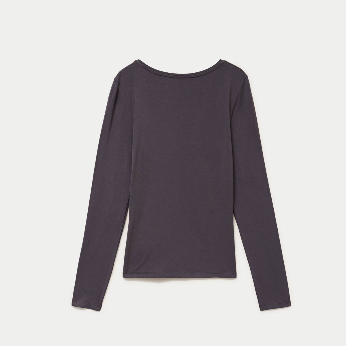 T-shirt uni &agrave; manches longues gris fonc&eacute; femme