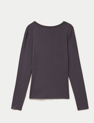 T-shirt uni &agrave; manches longues gris fonc&eacute; femme
