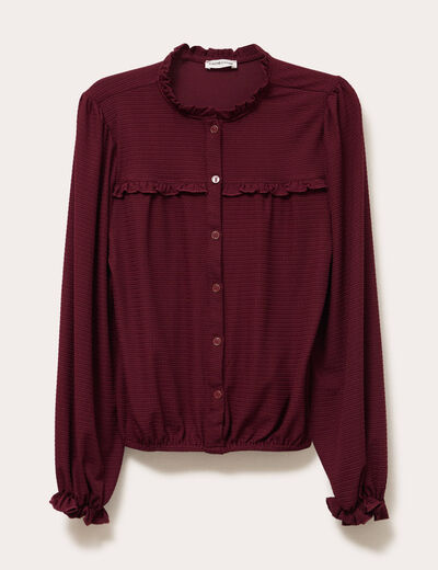 Blouse d&eacute;tails volants violet fonc&eacute; femme