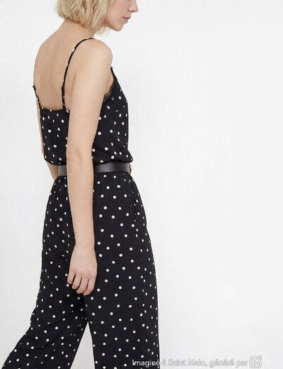 Top fines bretelles col v dentelle noir femme