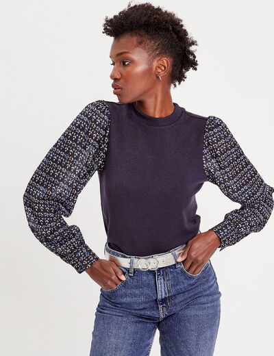 T-shirt effet 2-en-1 bleu foncé femme