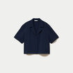 Chemise droite cropped col classique bleu marine femme