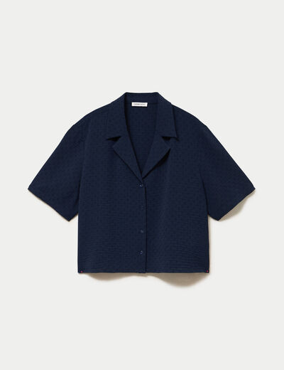 Chemise droite cropped col classique bleu marine femme