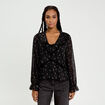 Blouse droite courte manches longues noir femme