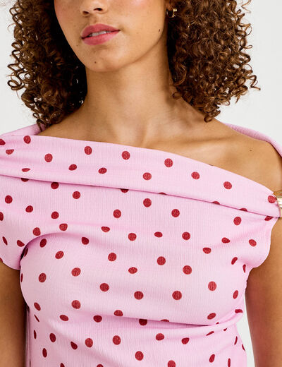 Top pliss&eacute; col bardot sans manches rose clair femme