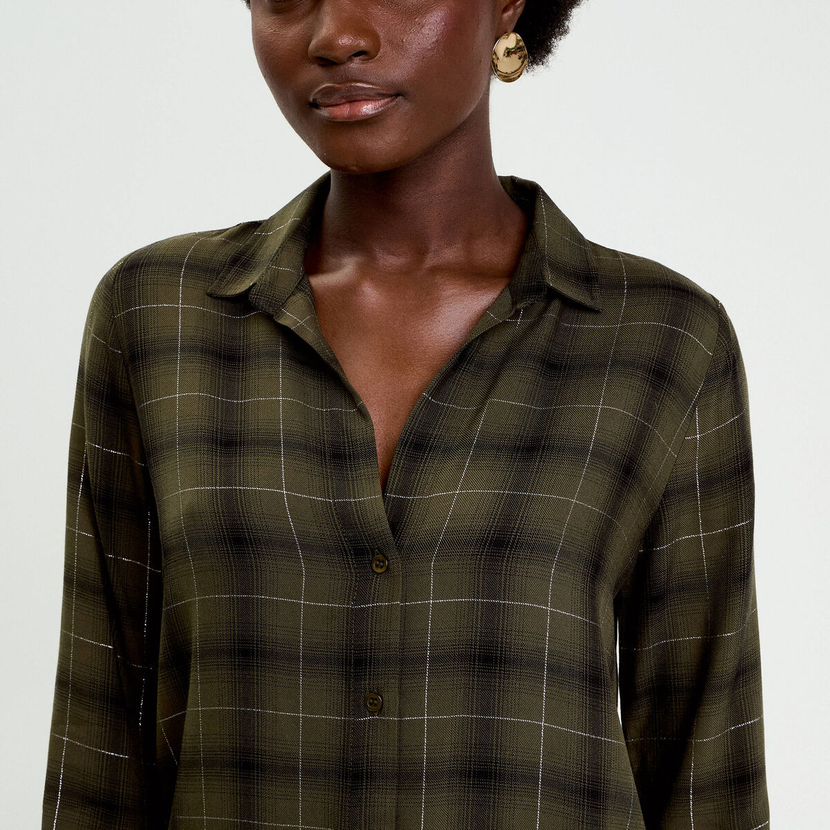 Chemise &agrave; carreaux fils m&eacute;tallis&eacute;s vert menthe femme